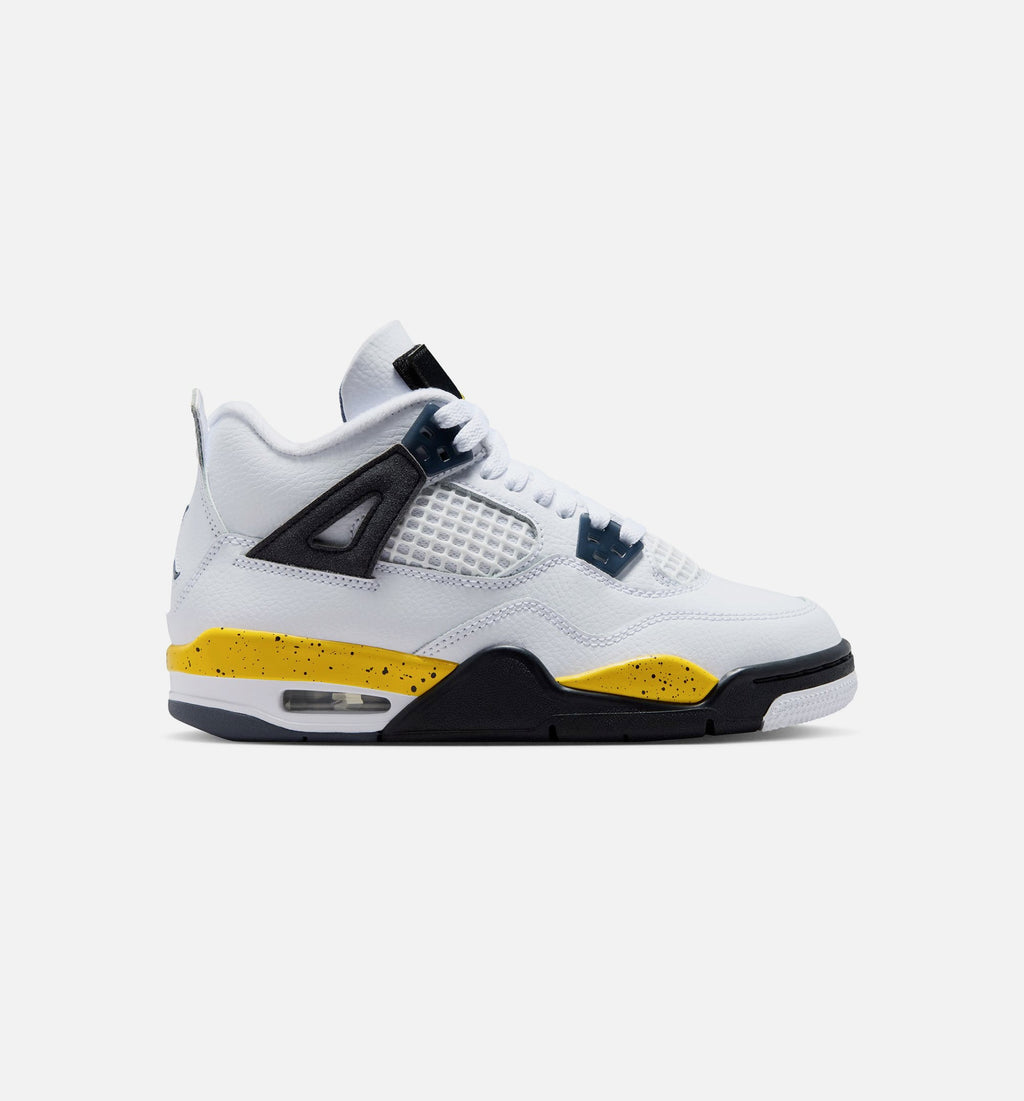 Air Jordan 4 Retro Rare Air Tour Yellow GS Lifestyle Shoe - White/Dark Blue Grey/Black/Tour Yellow
