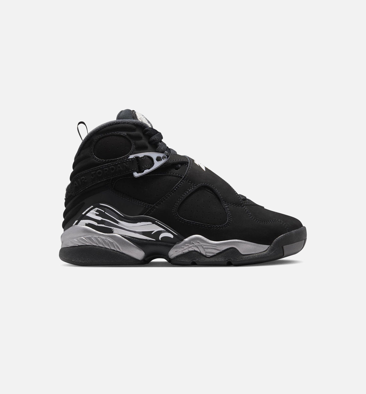 Air Jordan 8 Retro Chrome Black and Light Graphite GS Lifestyle Shoe - Black/White/Light Graphite