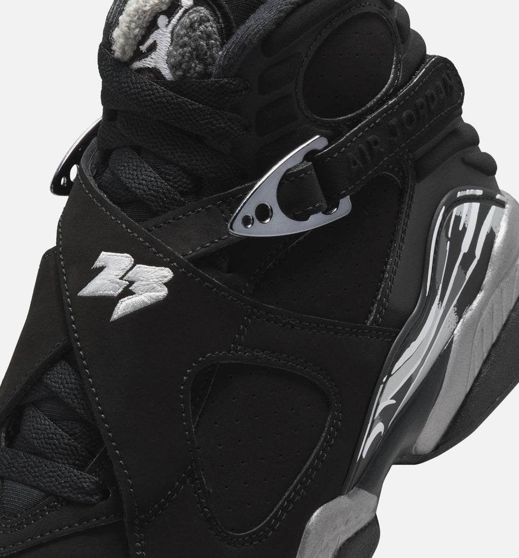 Air Jordan 8 Retro Chrome Black and Light Graphite GS Lifestyle Shoe - Black/White/Light Graphite