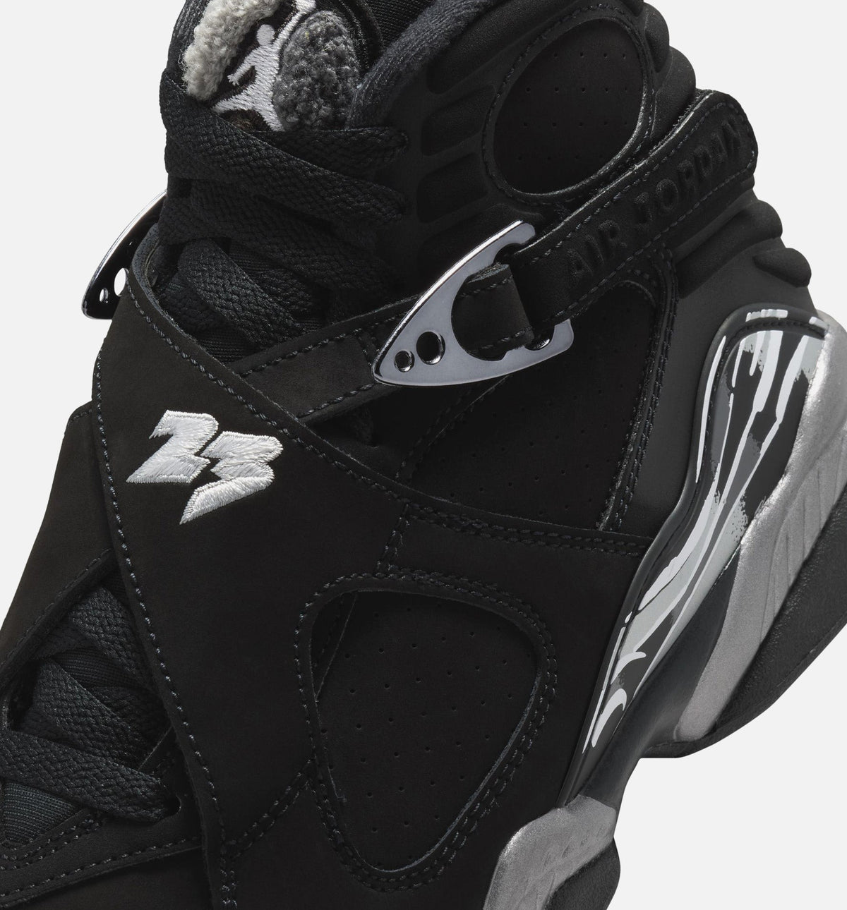 Air Jordan 8 Retro Chrome Black and Light Graphite GS Lifestyle Shoe - Black/White/Light Graphite