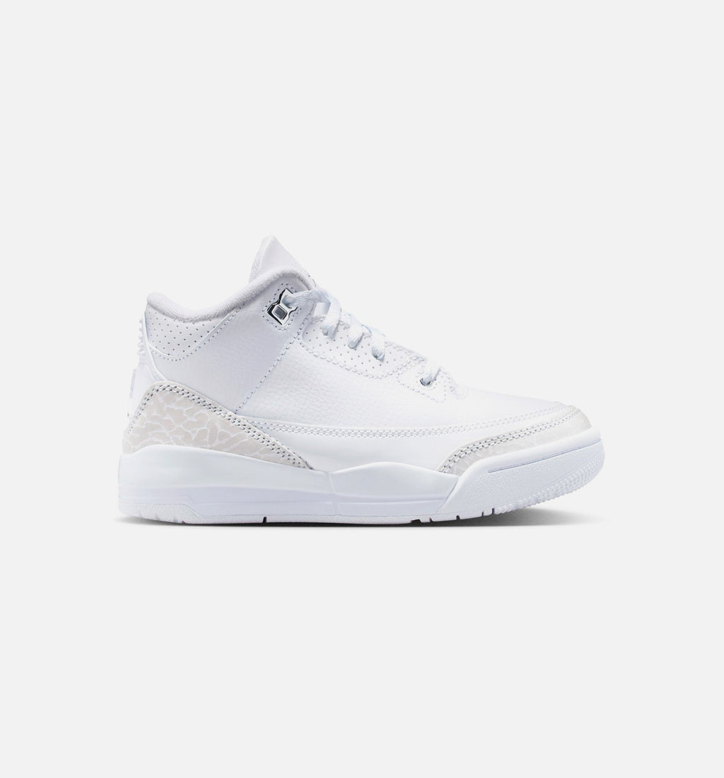 Air Jordan 3 Retro White and Silver Preschool Lifestyle Shoe - White/Metallic Silver