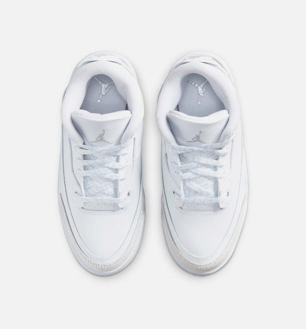 Air Jordan 3 Retro White and Silver Preschool Lifestyle Shoe - White/Metallic Silver
