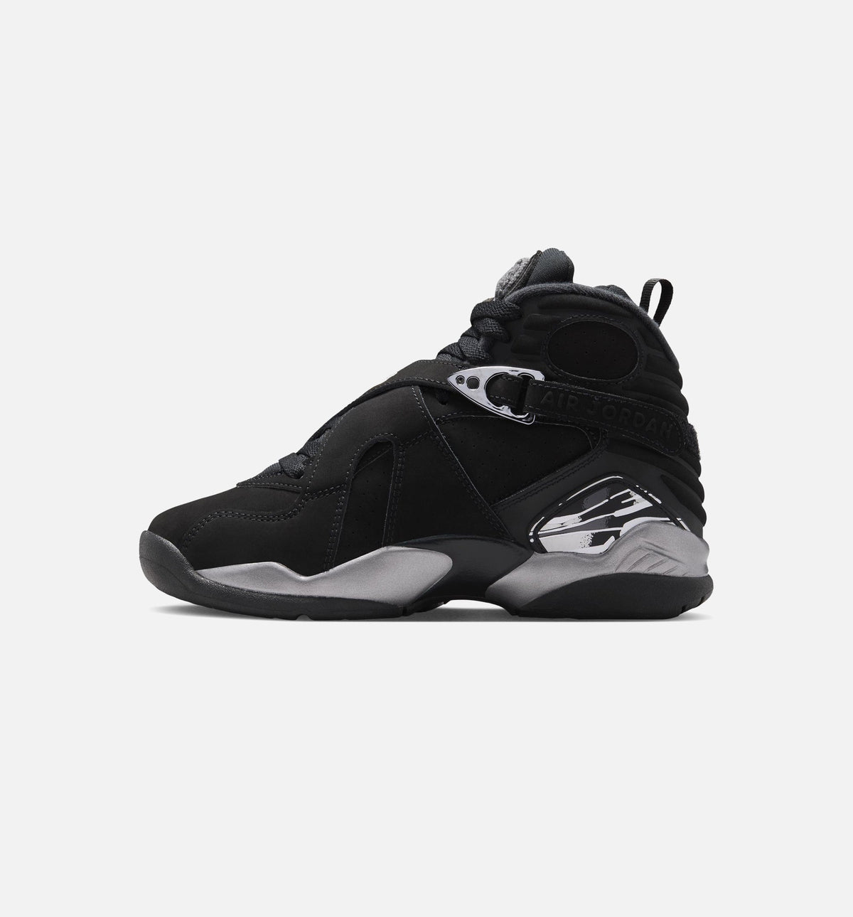 Air Jordan 8 Retro Chrome Black and Light Graphite GS Lifestyle Shoe - Black/White/Light Graphite